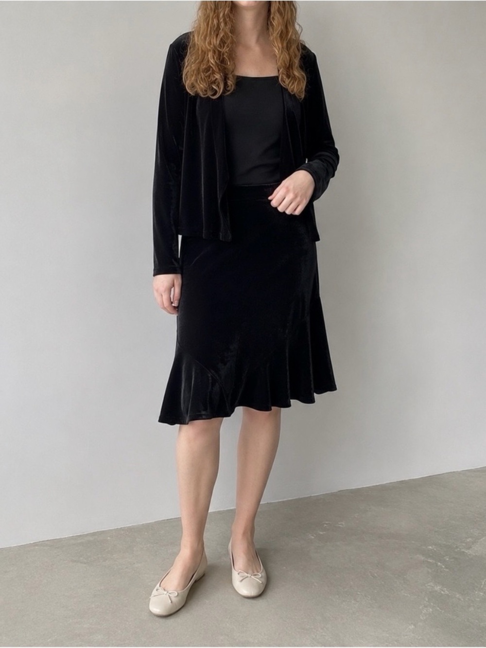 Alex Evenings Vintage Black Velvet Jacket Skirt Set Womens L